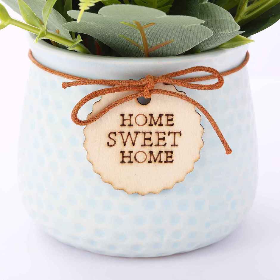 Rose Artificial Plant with Pot | Blue | Tied Ribbons