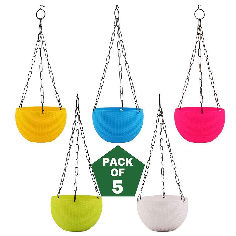 Leafy Tales Cane Basket, Plastic Hanging Pot, Multicolour, 17 X 12 X 32 Cm, 5 Pieces, Set Of 5