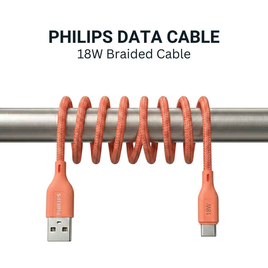 Philips 18W USB A to Type C Fast Charging Cable | DLC4130AR94 | Coral Reef | 1 m