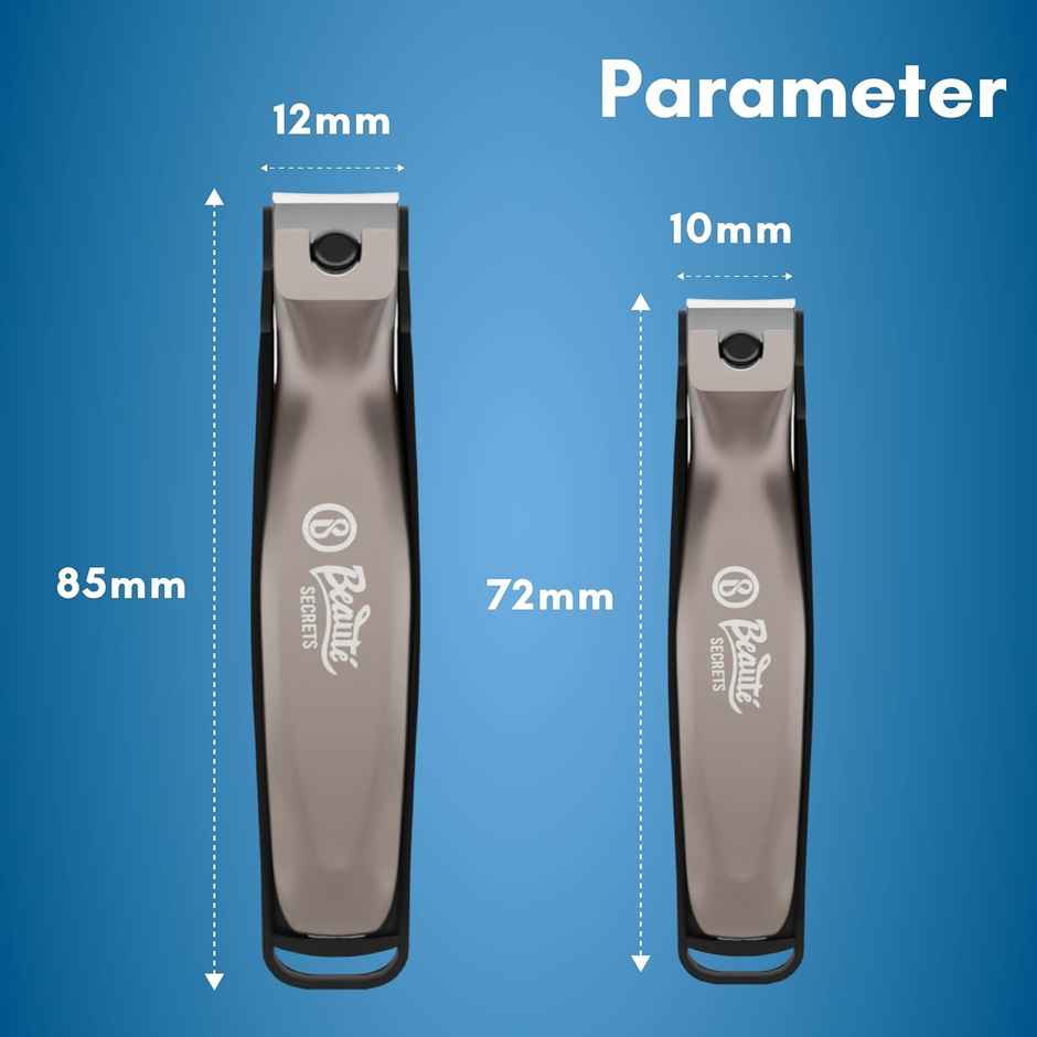 Beaute Secrets 2 pc Nail Cutter Set with Catcher | Stainless Steel Clippers for Men & Women