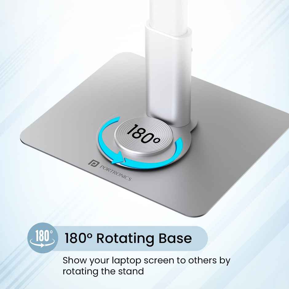 Portronics Twister Metal Laptop Stand with Rotation Base, Adjustable Angle & Height | Grey