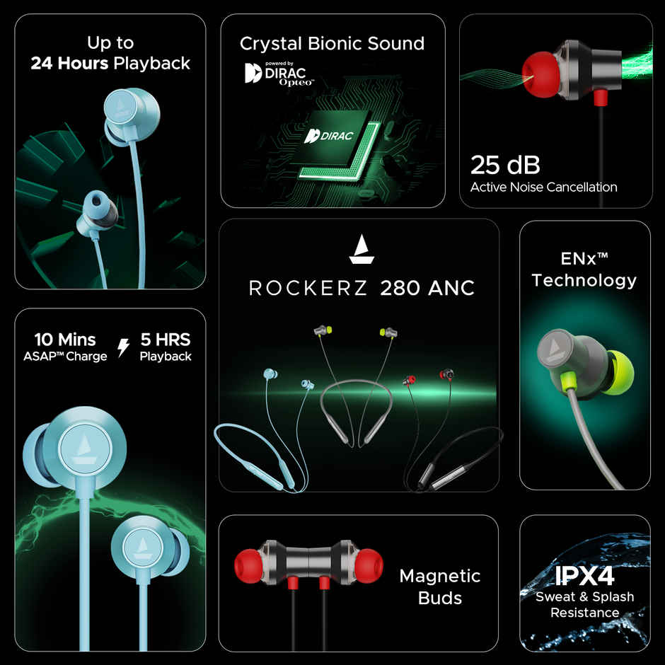 boAt Rockerz 280 ANC BT Neckband w/ 24H Playtime, 25dB ANC & Crystal Bionic Sound (Gunmetal Black)