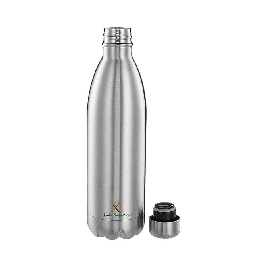 Kuber Industries Insulated Stainless Steel Water Bottle, Keeps Hot and Cold | 1 L | Silver