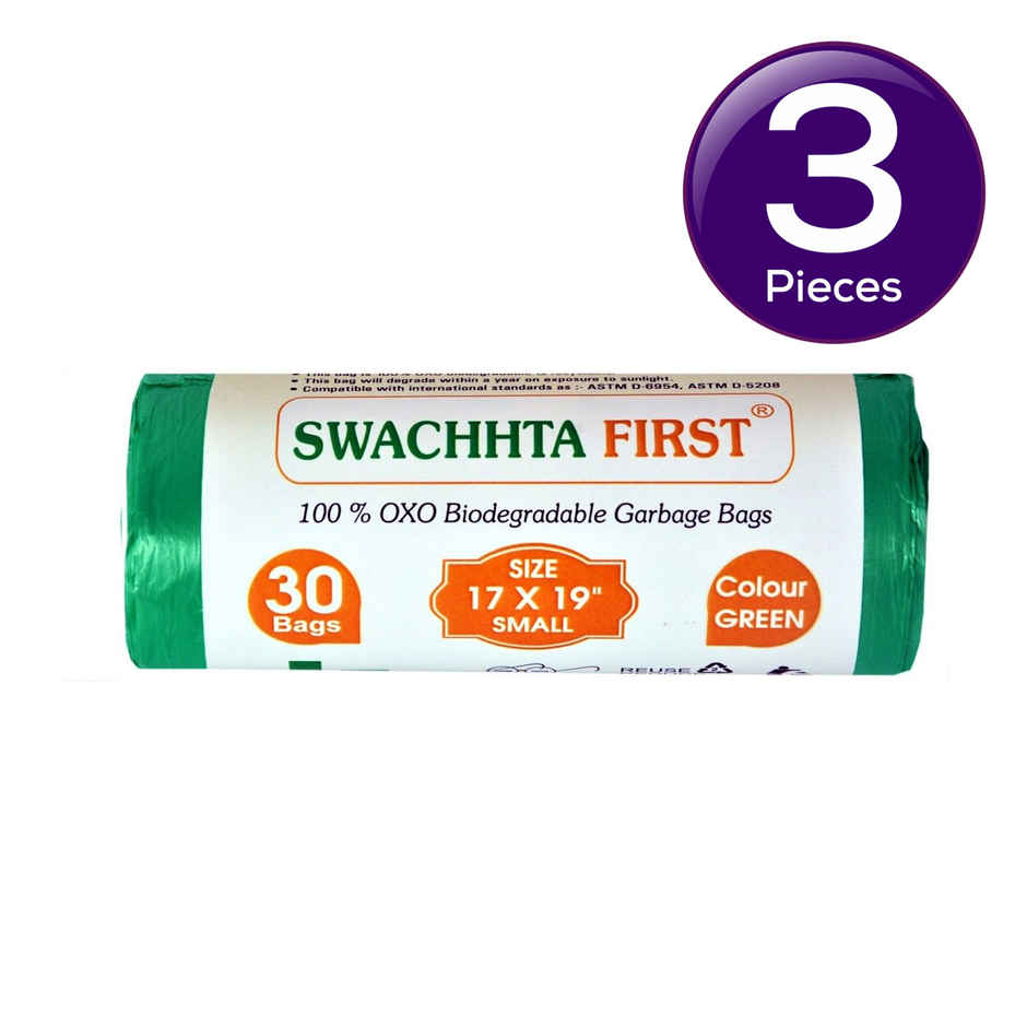 Swachhta First Oxo Bio Degradable Garbage Bags - Green Small | 17 x 19 inch Combo