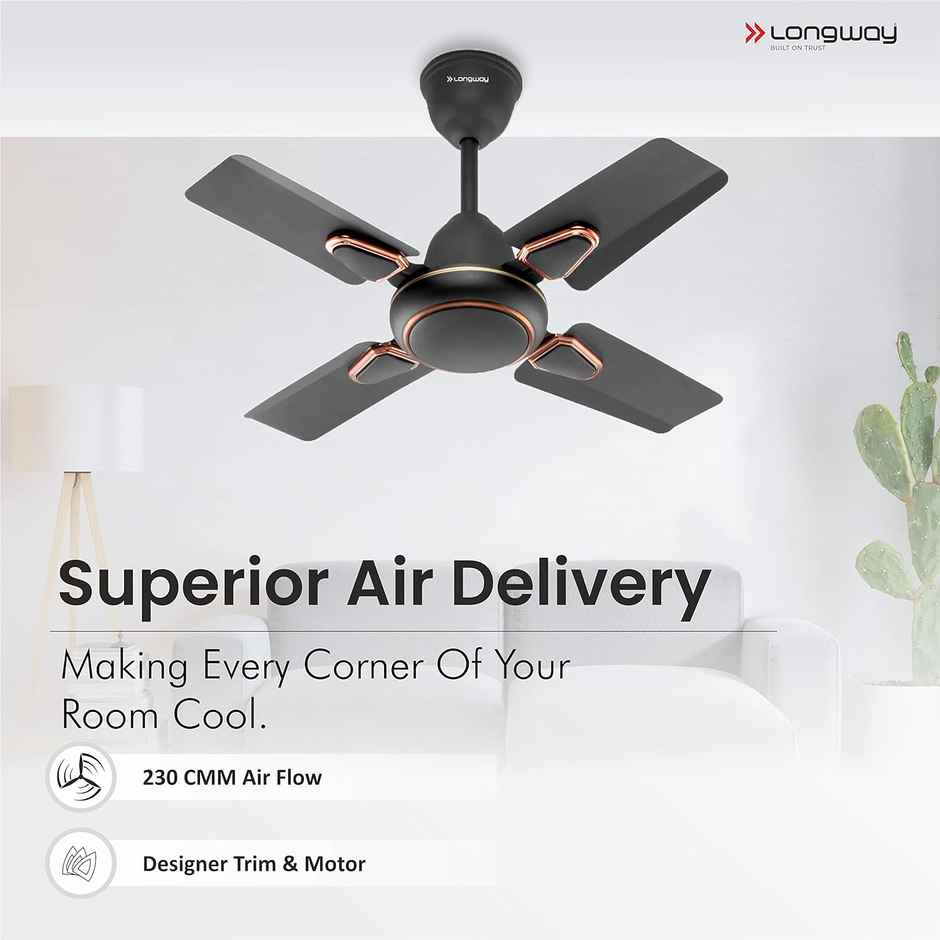 Longway Kiger P1 Ceiling Fan, 600mm/24 inch, Ultra High Speed, 4 Blade Anti-Dust Decorative Star Rated - Smoked Brown