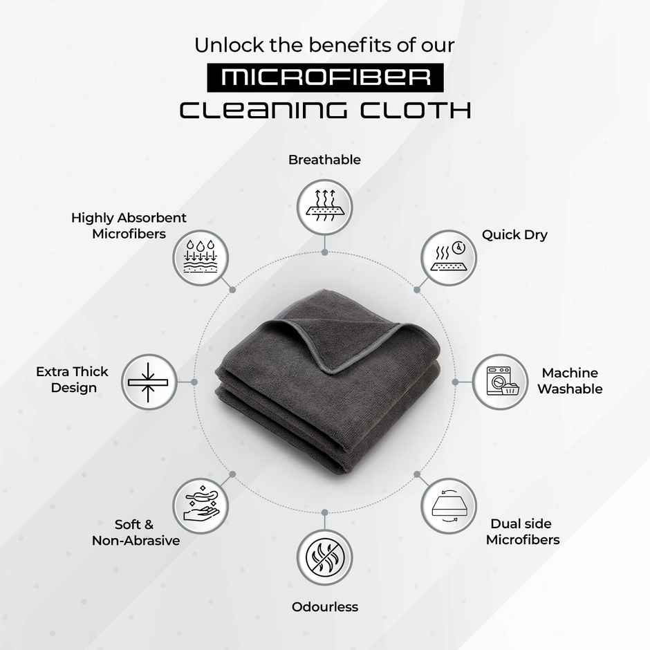 Robustt Microfiber Cloth 350 GSM | Grey | Pack Of 1