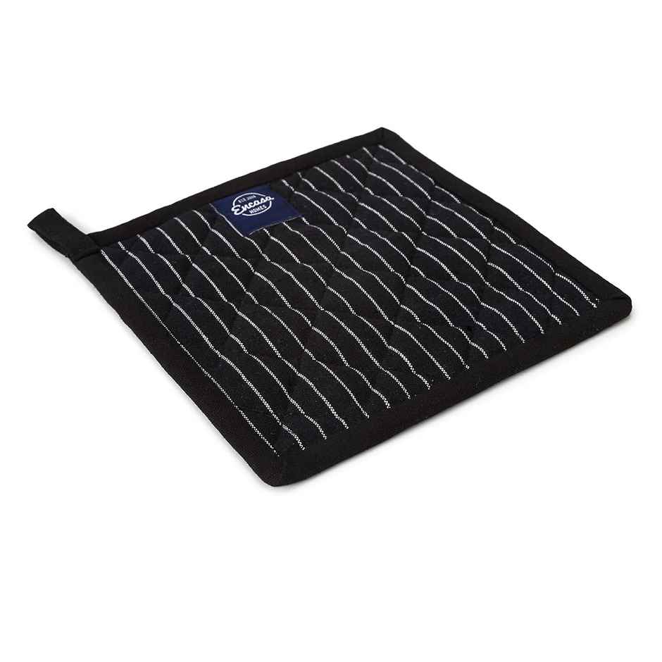 Encasa Xo Yarn-Dyed Pot Holders Butcher Stripes Black 21 cm, Pack of 2