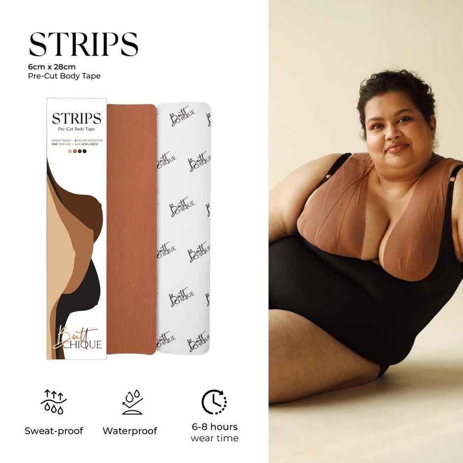 Buttchique Breast Lift Pre-Cut Body Tape Strips (Pack Of 4, Cinnamon) (6 X 28 Cms Strips)