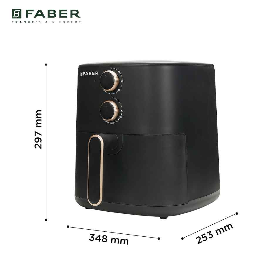 Faber 6L 1500W Air Fryer | 360 Air Cooking, Temperature & Time Control, Non-Stick | Black