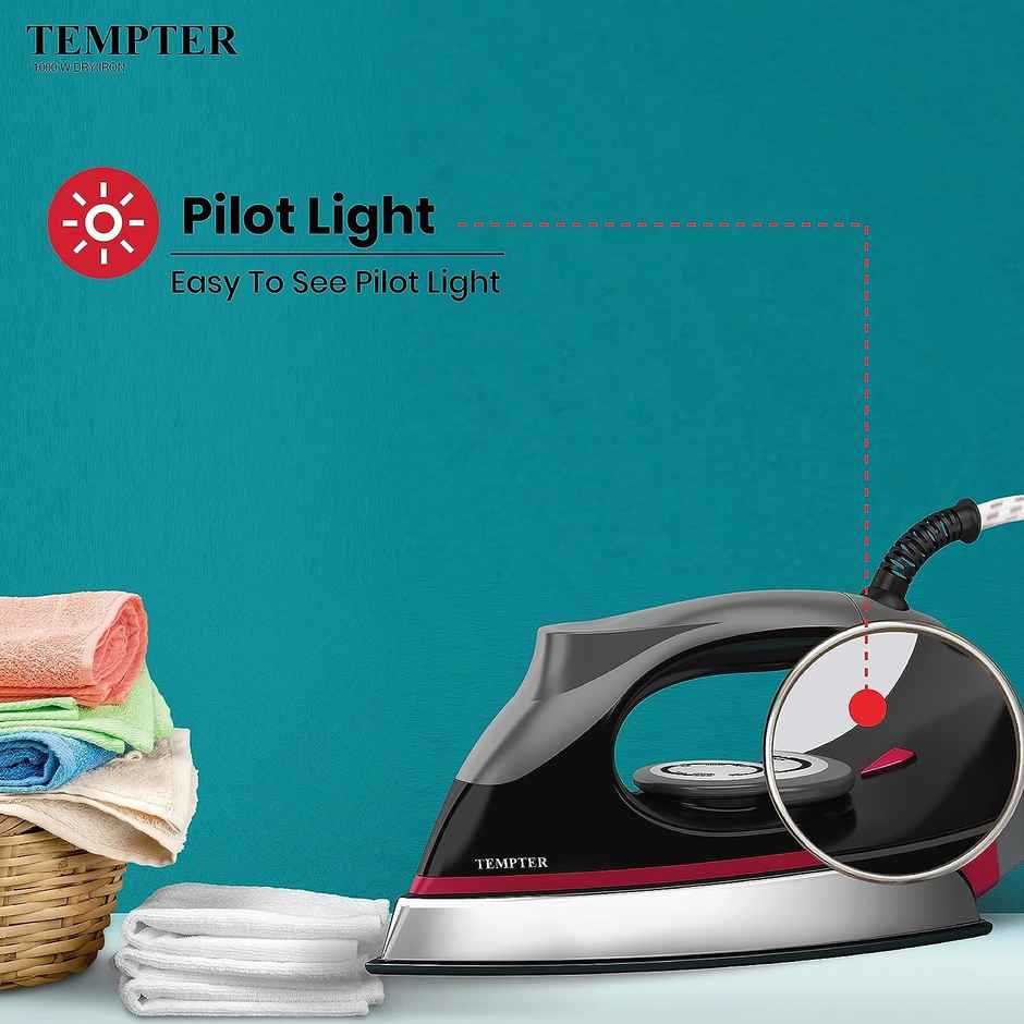 Havells Abs Tempter 1000 Watts Dry Iron Press With Greblon E2 Grade Non-Stick Coated Sole Plate Aerodynamic Design With Shock Proof - Black