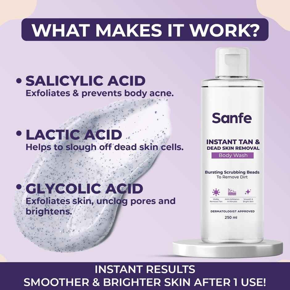 Sanfe Instant Tan & Dead Skin Removal Exfoliating Body Wash | Visibly Removes Tan
