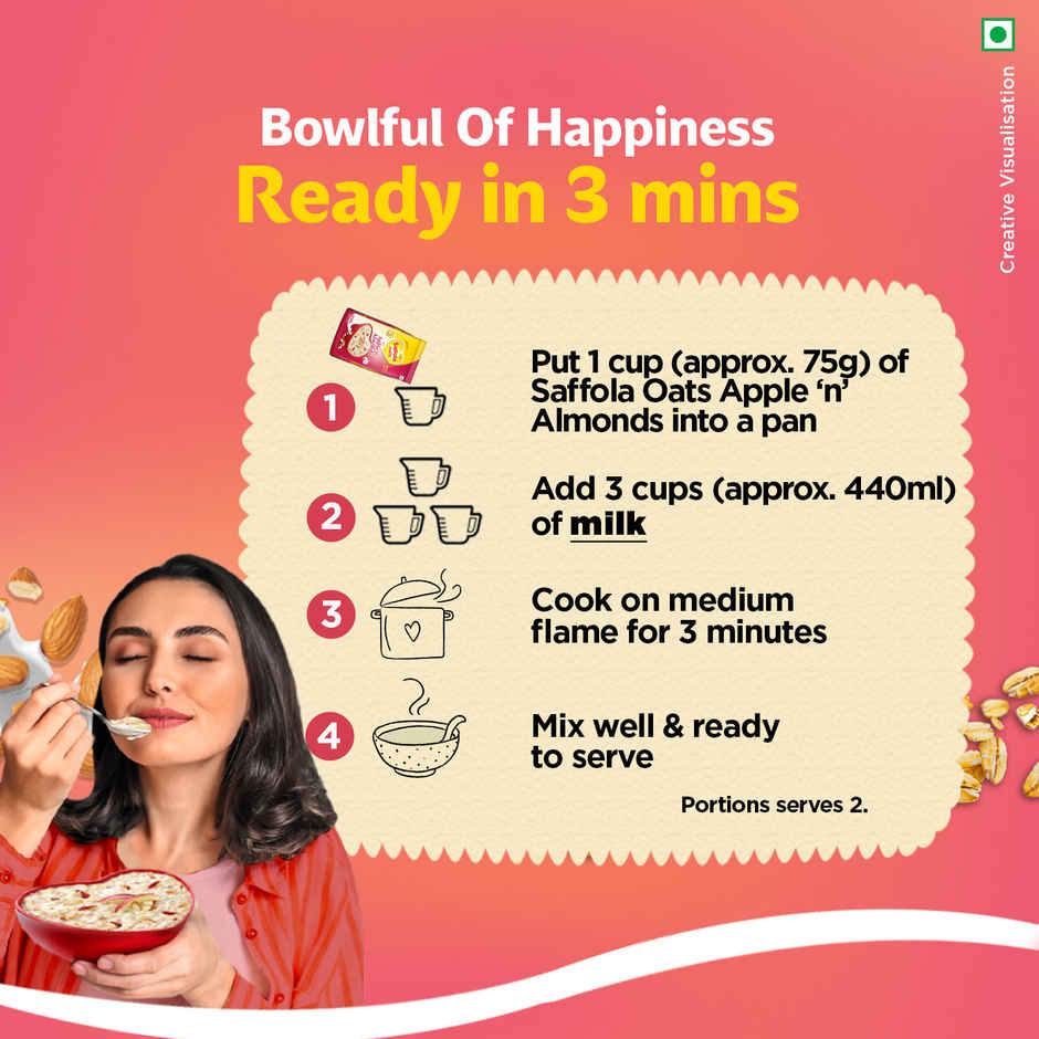 Saffola Oats with Apple 'n' Almonds, Healthy & Tasty, Anytime Snack