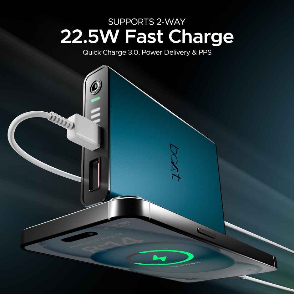 boAt Energyshroom PB300 Pro 10000mAh | 22.5W Pocket Size Compact Wired Power Bank, USB Type-C Input (2-Way Port), Pass-Through Charging, Compatible with Tablets, Smartphones, Earbuds, Smartwatch - Steel Blue