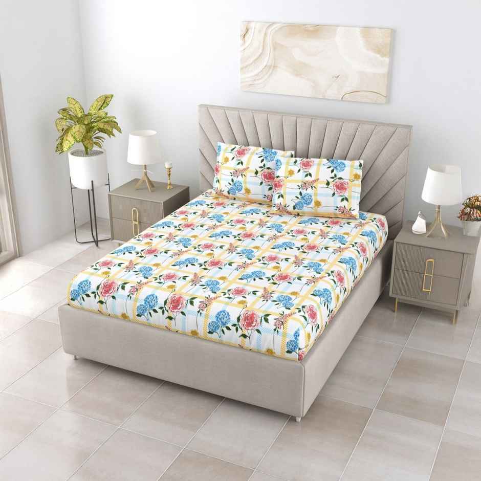 Bombay Dyeing Florentine 144 TC 100% Cotton Orange Double Size Bedsheet with 2 Pillow Covers