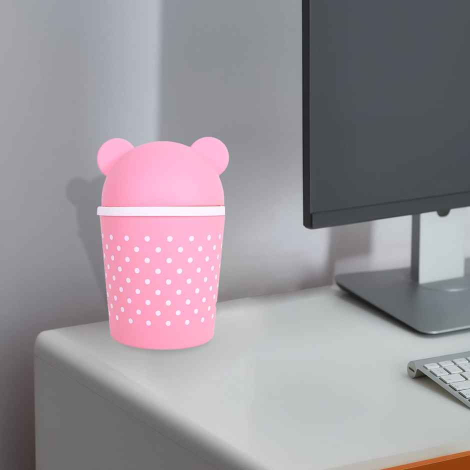 Kuber Industries Pack of 2 Teddy Table Dustbin Swinging Lid Waste Bin for Office (Sky Blue & Pink)