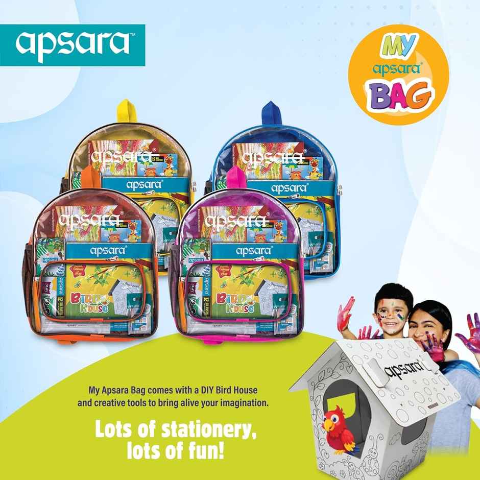 Apsara My Bag Kit Assorted Colour, Mechano Eraser, Drawing Book, Wax Crayon, Sharpener, Oil Pastel