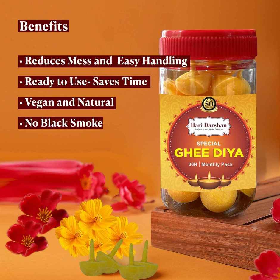 Special Ghee Diya - 30 Pcs | Yellow | Wax | Hari Darshan