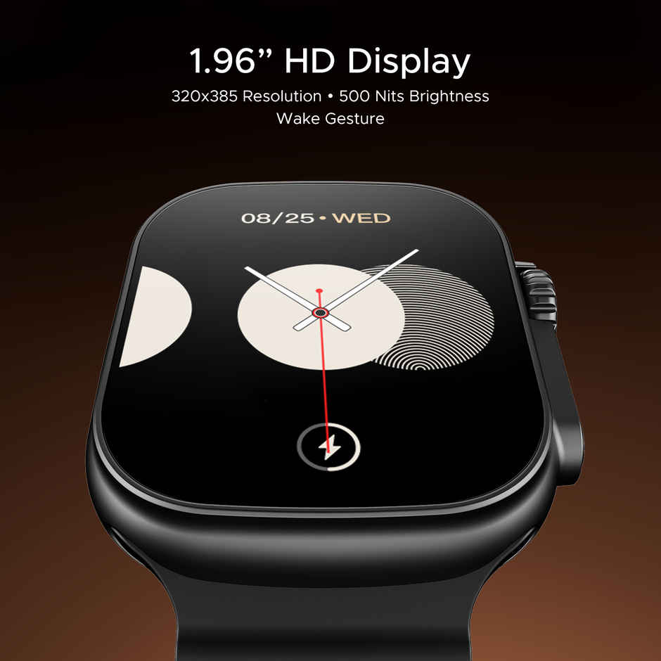 boAt Wave Aura Smartwatch | 1.96" HD Display, 100+ Sports Modes, Functional Crown, BT Calling - Active Black