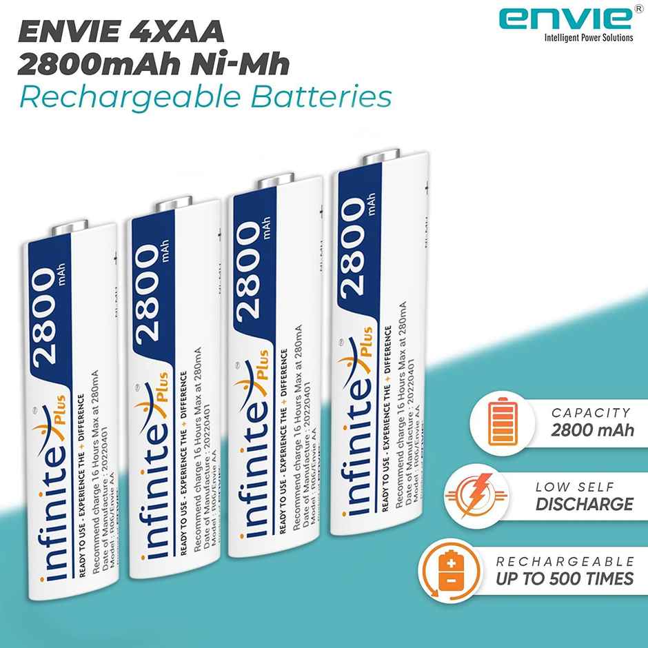 Envie (ECR11MC + 2800 4PL) SprintX Ultra Fast Rechargeable Batteries Charger for AA & AAA Ni-MH with 4xAA2800mah Rechargeable Batteries, with Over Charge Protection