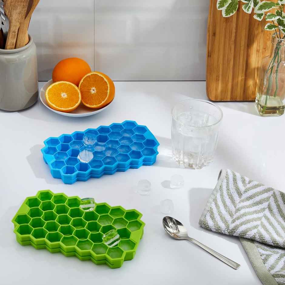 Saffron Silicone Honeycomb 37 Cavity Ice Cube Tray for Freezer | Pack of 2 Combo