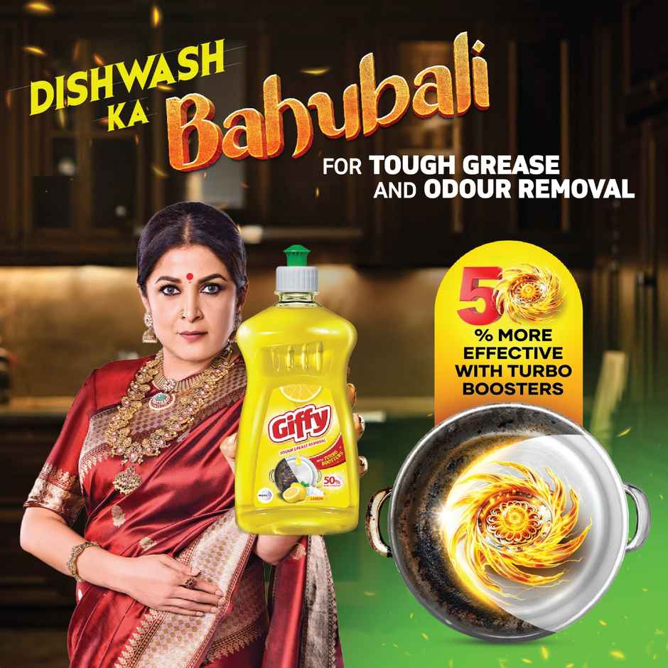 Giffy Liquid Dish Wash Gel With Active Salt and Lemon - 2X Faster Tough Grease Removal