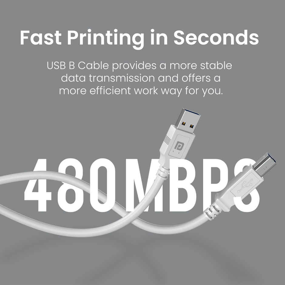 Portronics Printlink 5 USB A To USB B For Printer 5M Cable White