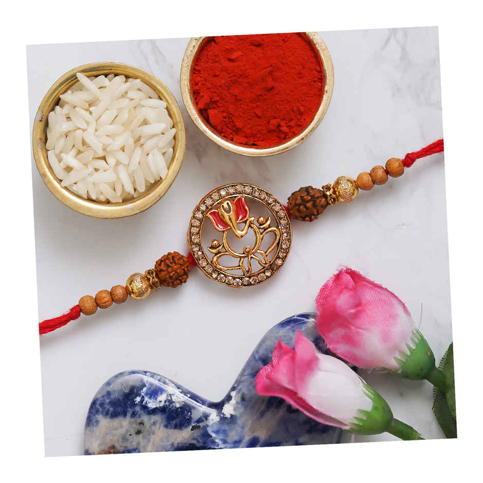 Lord Ganesha Rudraksha Designer Rakhi with Roli Chawal | Brother Gift | Religious Ganesh | Pack of 1 | Ecraftindia