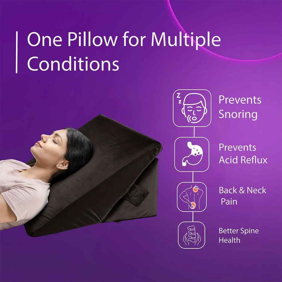 Wakefit Advanced Wedge Pillow Prevents Acid Reflux & Snoring Washable Velvet Cover | Charcoal Grey