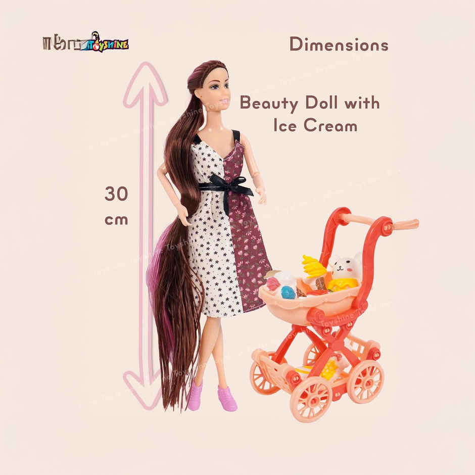 Toyshine Alia Doll With Ice Cream Pretend Play Set For Age 3+ Fun Roll Play Toy Set - Brown