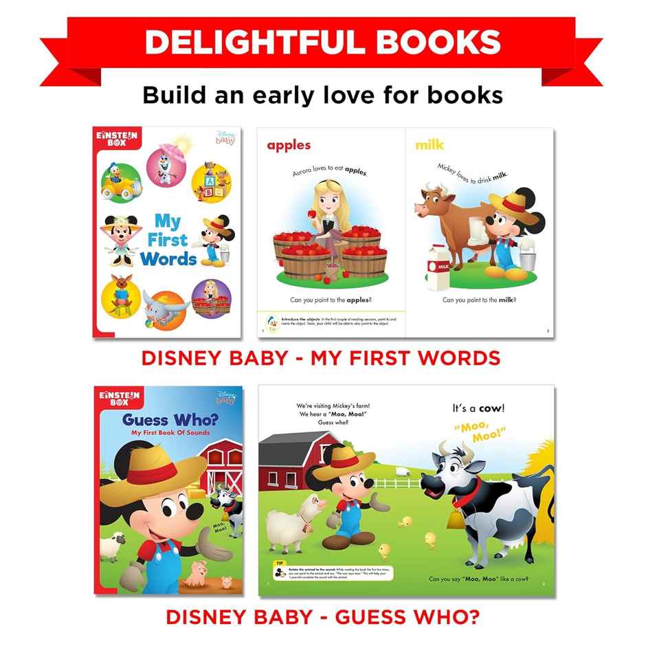Einstein Box Featuring Disney for 1-Year-Old Boys/Girls | Board Books & Pretend Play Set