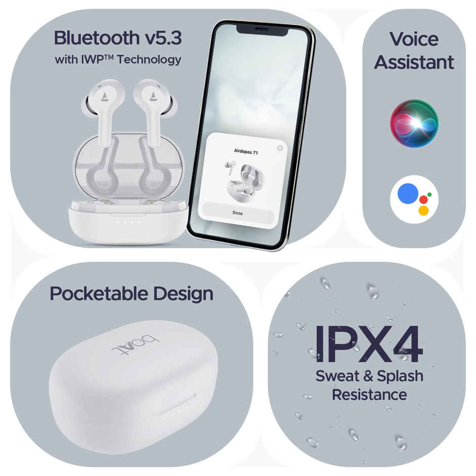 boAt Airdopes 71 TWS Earbuds w/ 40H Playtime, Dual Mics with ENx & ASAP Charge (Frost White)
