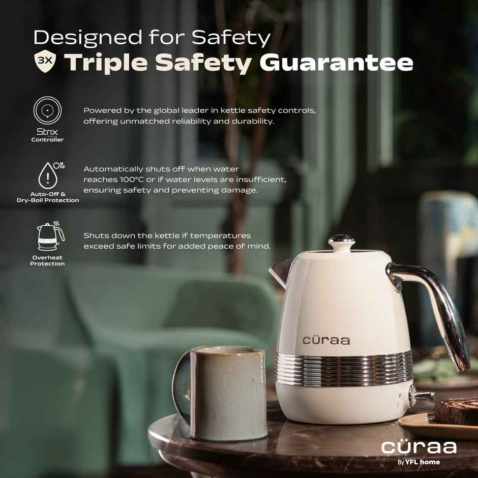 Curaa Retro Electric Kettle 1.8 L | 2000 W Kettle For Hot Water | Detachable Lid | Cool-Touch Handle