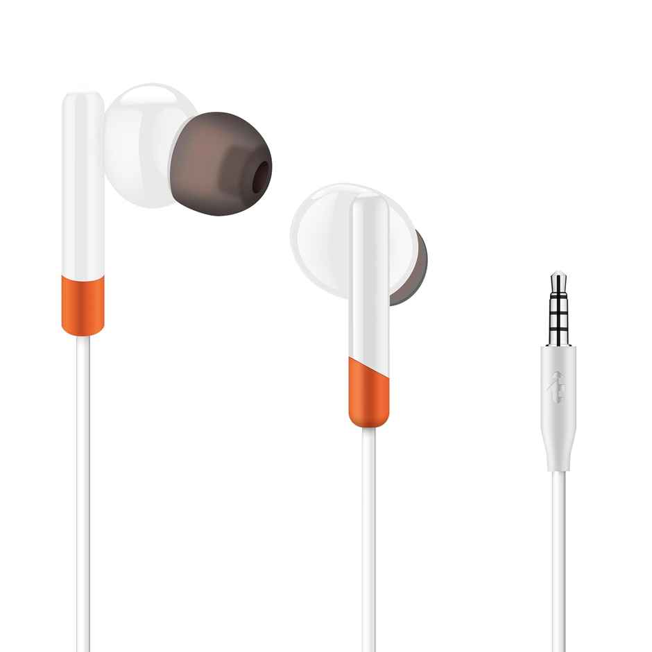 itel Iep12 Wired Earphones - 10Mm Drivers, Tilt Design, 10-Min Fast Charge, In-Line Mic (White)