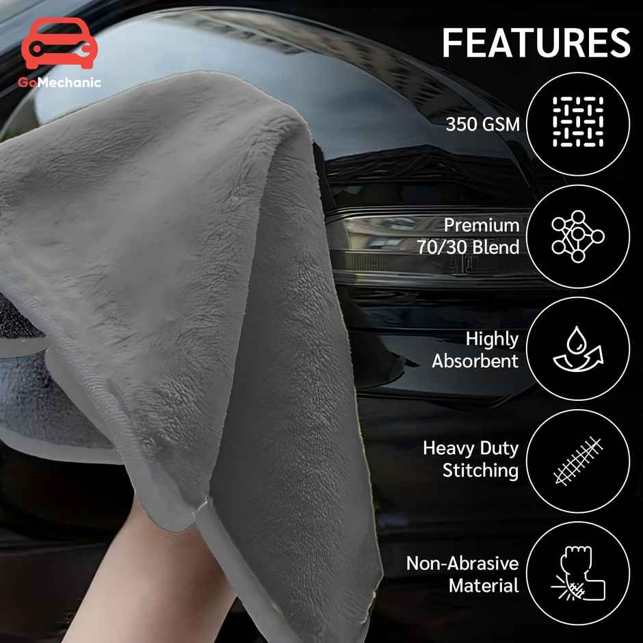 GoMechanic Microfiber Car Cleaning Cloth (4 pcs) - 350 GSM | 40 X 40 cm