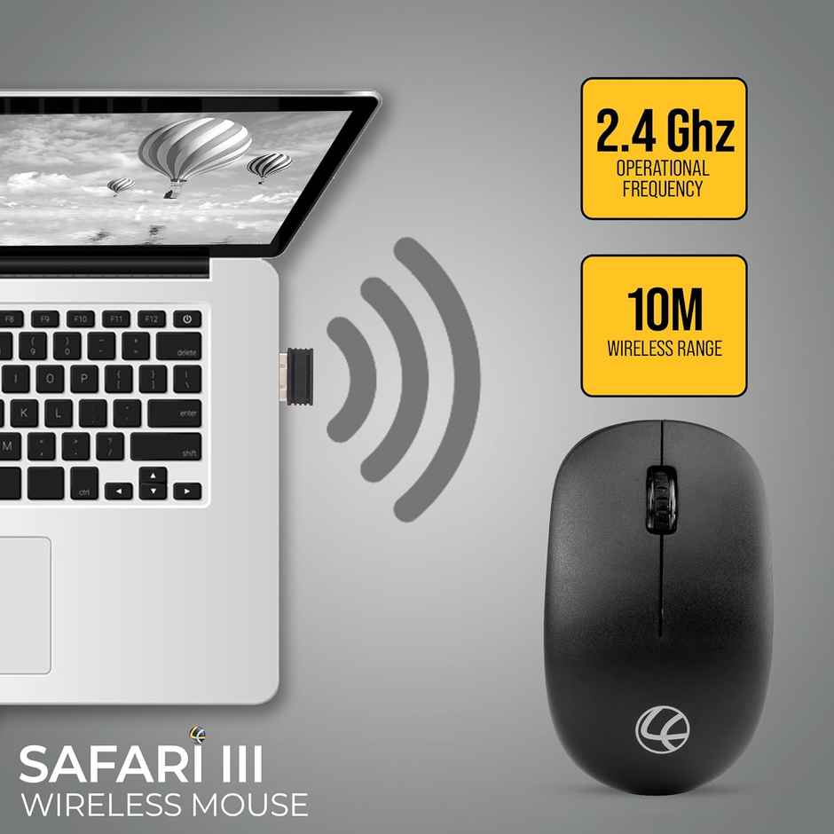 Lapcare Safari Iii B Wireless Mouse-2.4Ghz & Upto 1600 Dpi With Duracell Battery & 3 Year Warranty - Black