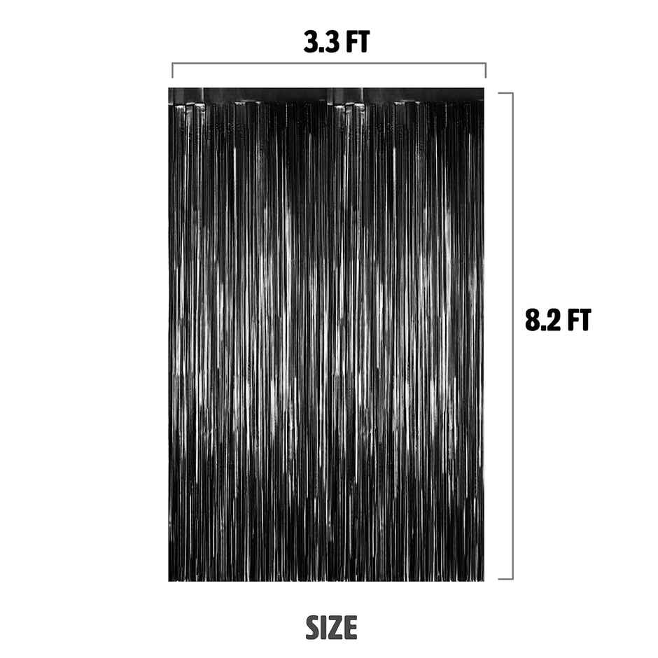 Just Party Pack Of 2 Fringe Curtains Super Shiny | 3 x 6 ft Birthday Party Decoration Kit, Black