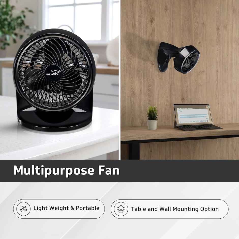 V-Guard Multi Purpose Spinny Pro Personal Fan, Table Cum Wall Fan, 2100 RPM, Black