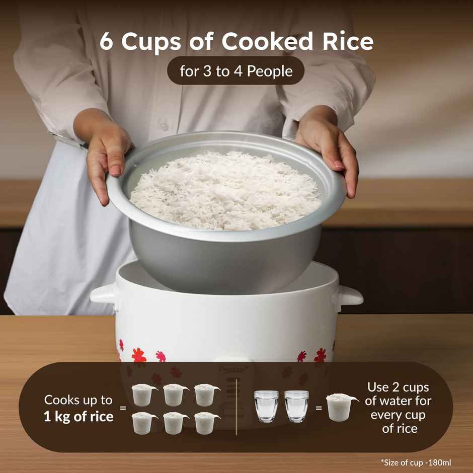 Prestige 1.8L Delight Electric Rice Cooker, 700 Watts, Cool Touch Handles, 1Y Warranty, White & Grey