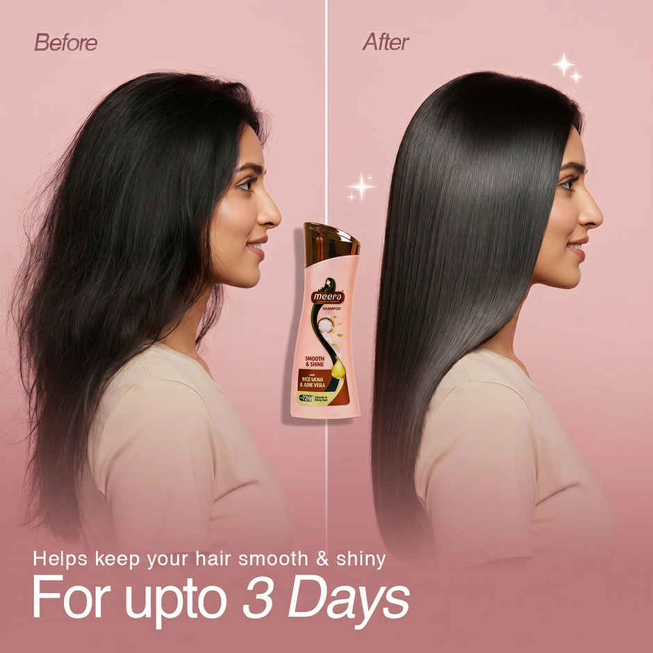 Meera Smooth & Shine Shampoo with Rice Kanji & Aloe Vera | Up to 72 Hours Smooth & Shiny Hair