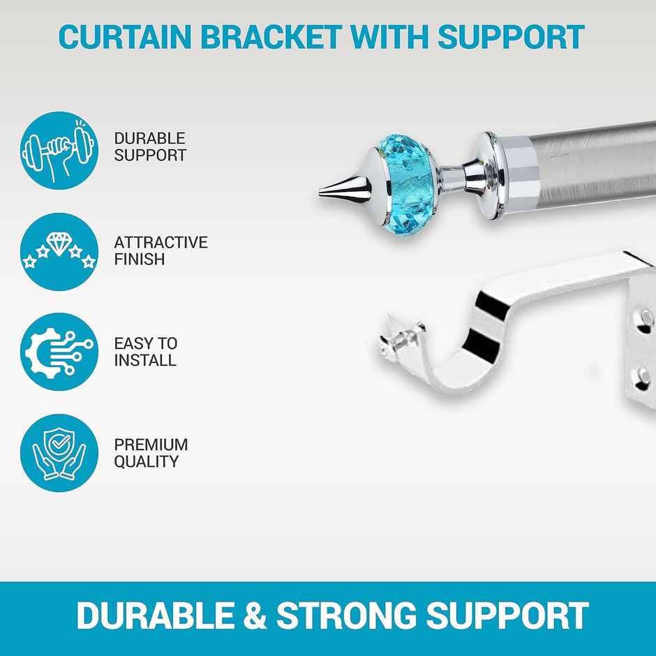Gloxy Single Diamond Aluminium Curtain Bracket | 1 inch Support | 4 Pair, Silver mix Sky Blue