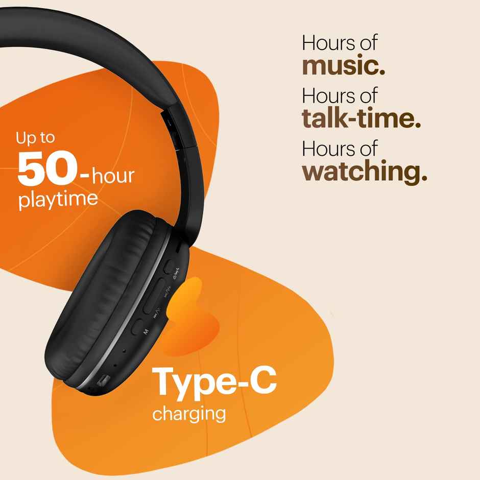 Noise Two 50Hrs Playtime Low Latency(up to 45ms) Dual Pairing BT v5.3 Headphones | Bold Black