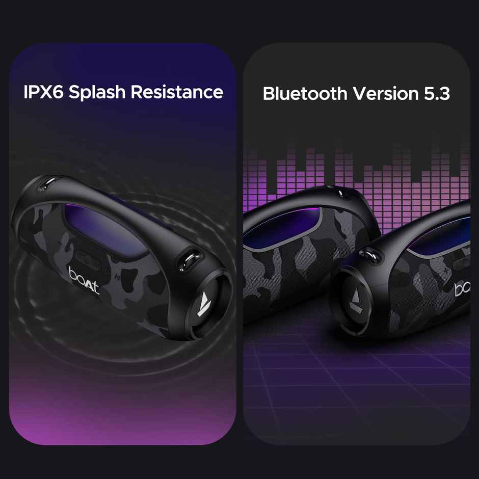 boAt Stone 1800 BT Speaker w/ 90W RMS Sound, 5H Platime, EQ Modes, BT v5.3 & IPX6 Rating (Camo Black)