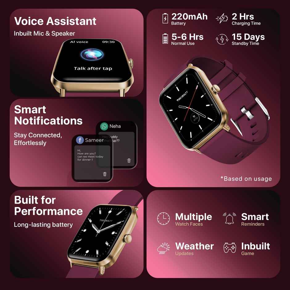 Fire-Boltt Ninja Call Pro Plus 1.83 Tft Bt Calling Smart Watch - Wine New