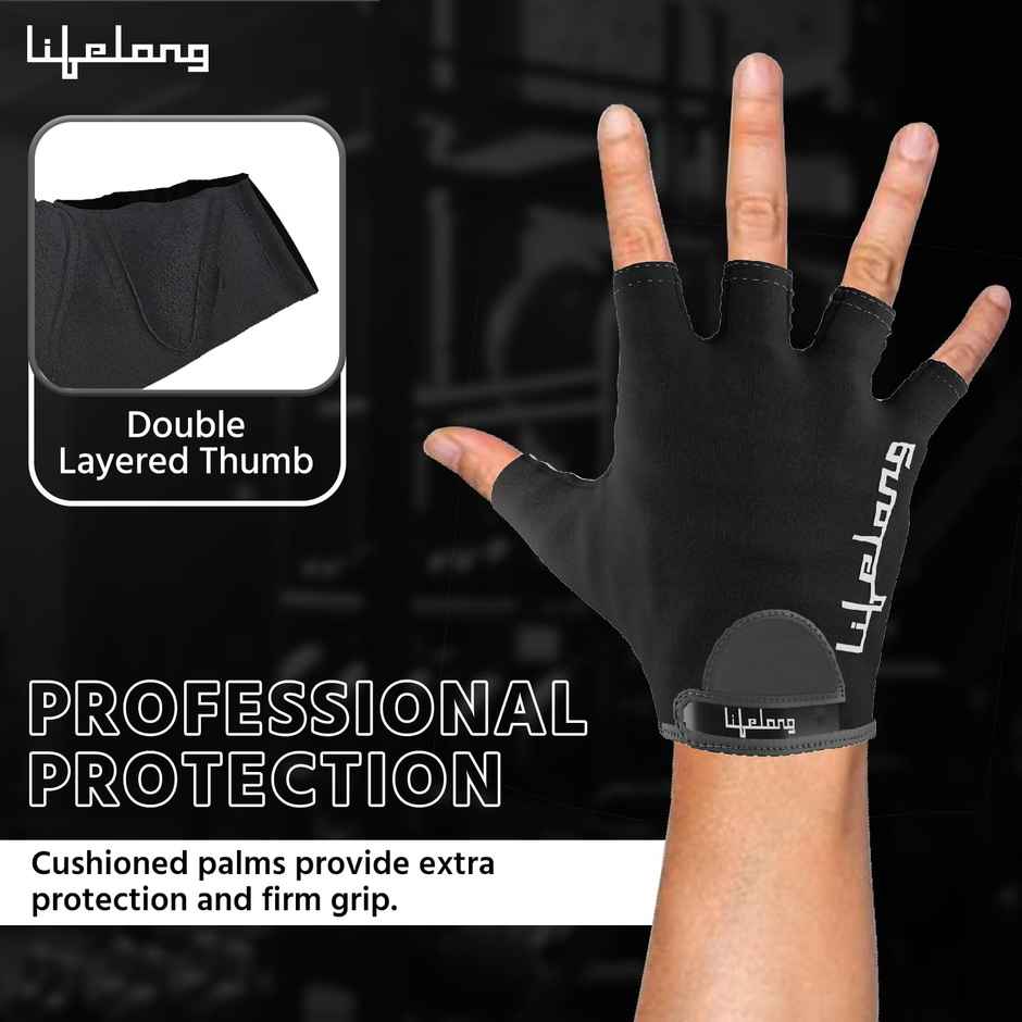 Lifelong Men's Exercise Suede Gym Gloves | Medium | Black
