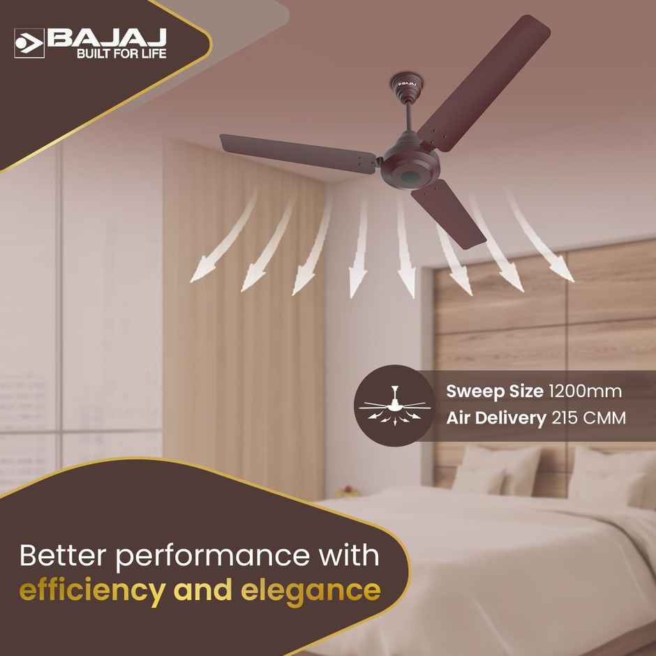 Bajaj Energos 12DC5R Silent BLDC Ceiling Fan, 1200mm, Remote Control, 5-Stars Rated, Red