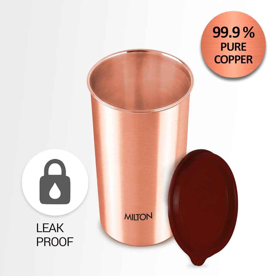 Milton Copper Tumbler With Lid | 480 ml | 100% Pure Copper | Bpa Free Water Tumbler