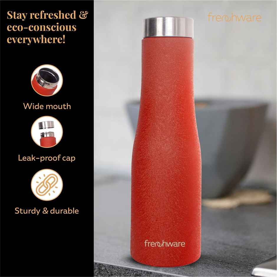 Frenchware Premium Textured 1 L Stainless Steel Water Bottle, Scratch | Resistant, Rust | Free | Red