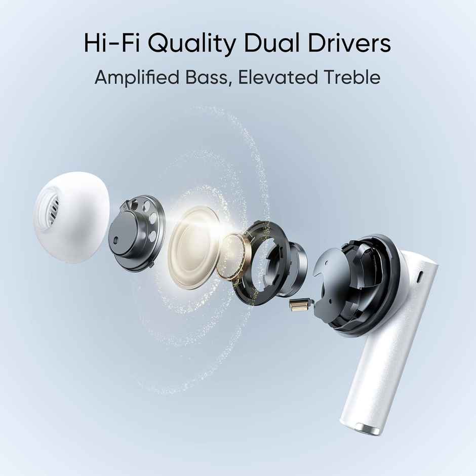realme in Ear Buds Air 6 Pro with Dual Drivers(11Mm+6Mmtweeter),40 Hours Play Time,Fast Charge,50 Db ANC,Lhdc 5.0,55Ms Low Latency, Spatial Audio,Ip55 Dust&Water Resistant,Bt V5.3(Silver Blue)