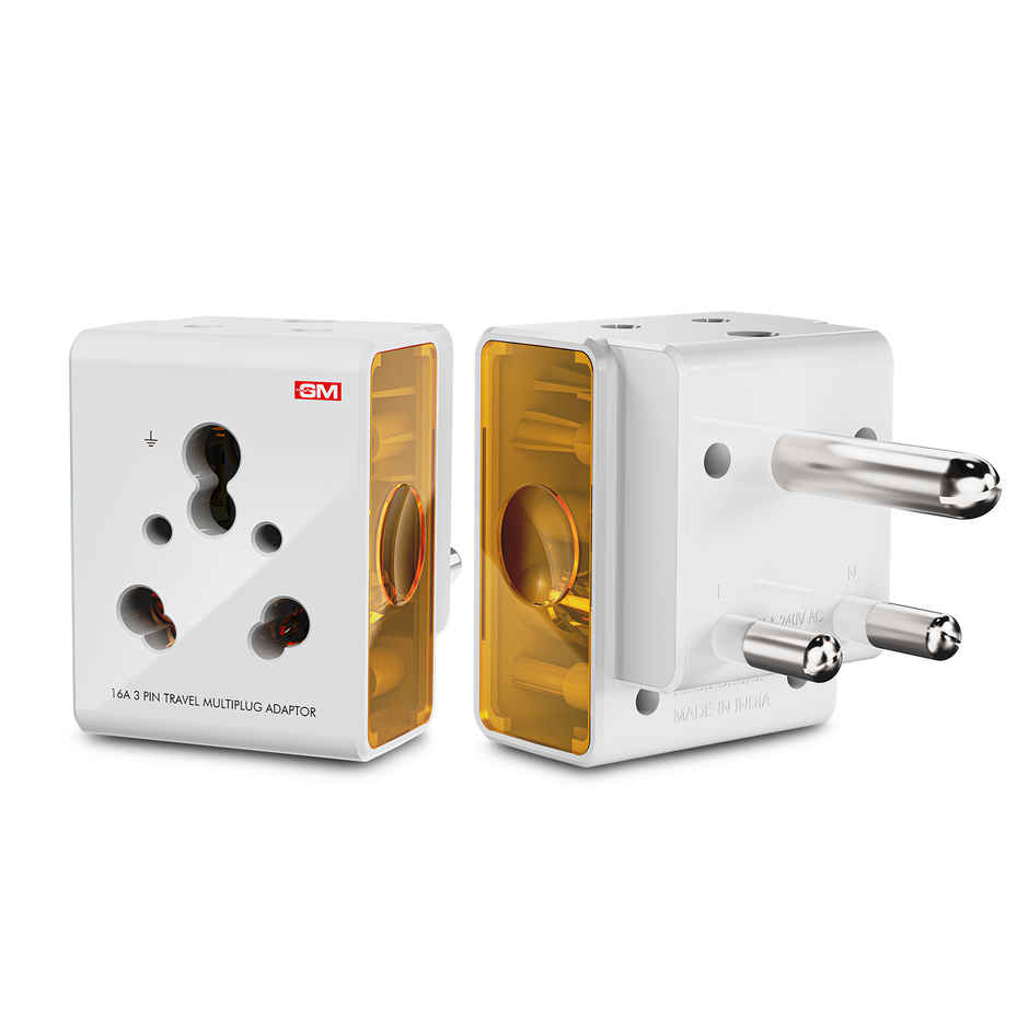 GM 3050 16 AMP Heavy Duty Socket 3 Pin Multi Plug Travel Adaptor Suitable for heavy wattage Appliances(AC, refrigerators, Microwaves)