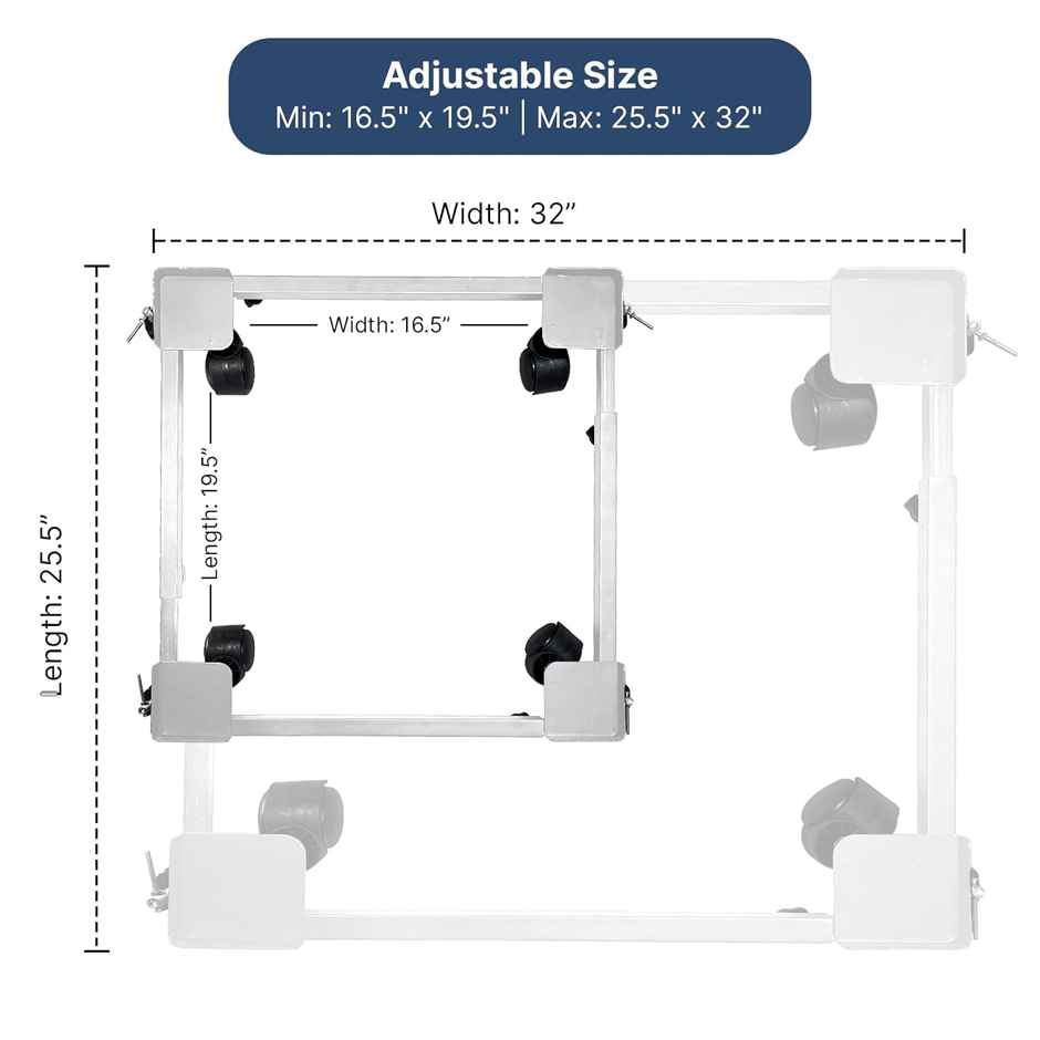 Smart Shelter Washing Machine Stand, Trolley With Wheels For Washing Machine & Fridge White, 160Kg
